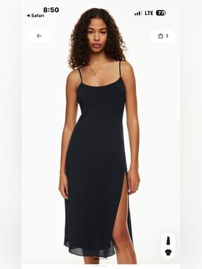 Wilfred Black Sleeveless Midi Slip Dress with Side Thigh Slit